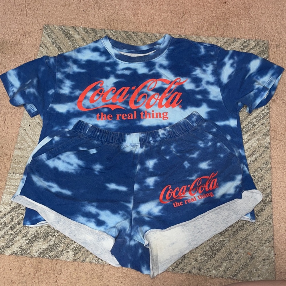 Coca-Cola blue tie dye cropped t-shirt with matching shorts bundle